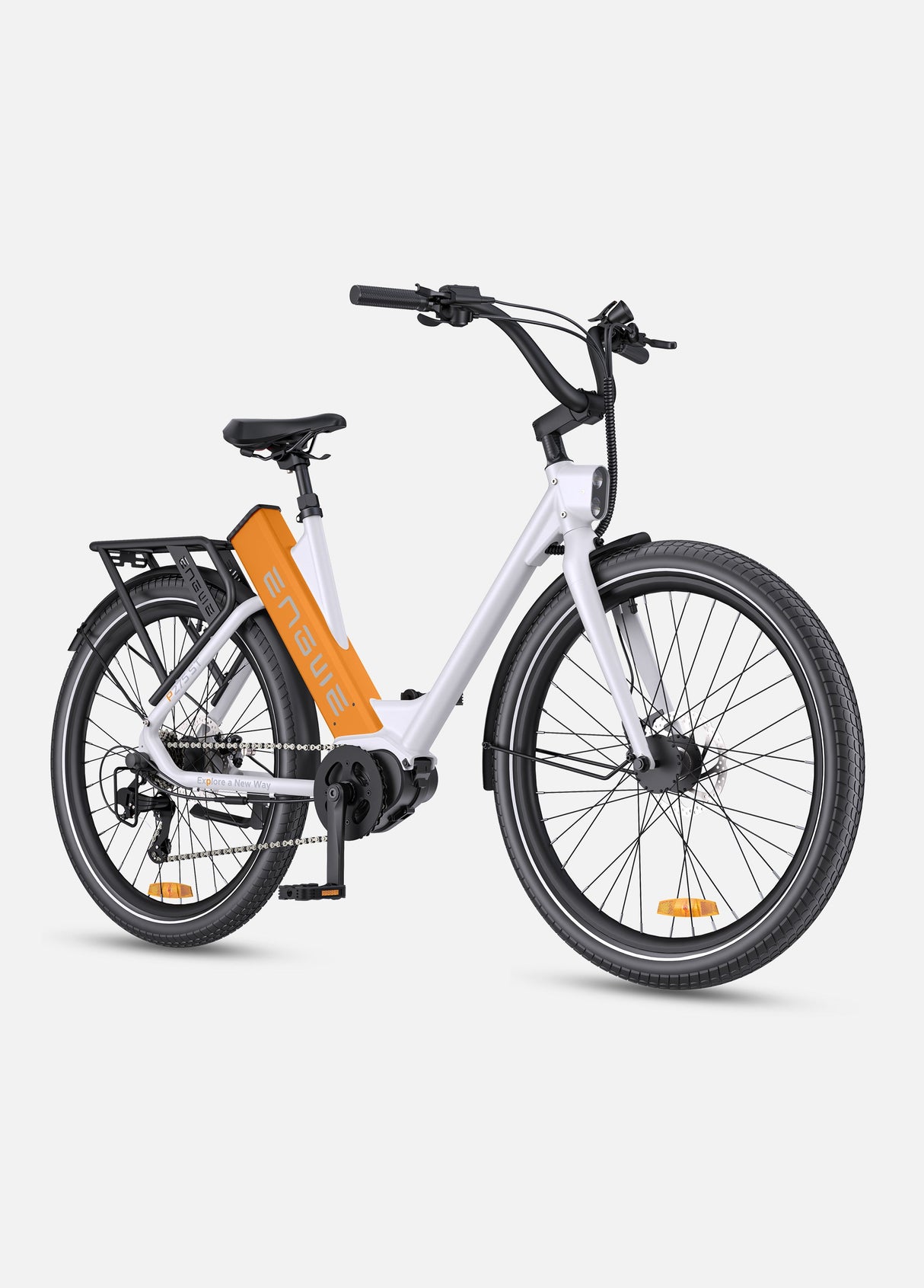 a white-orange engwe p275 st commuter e bike