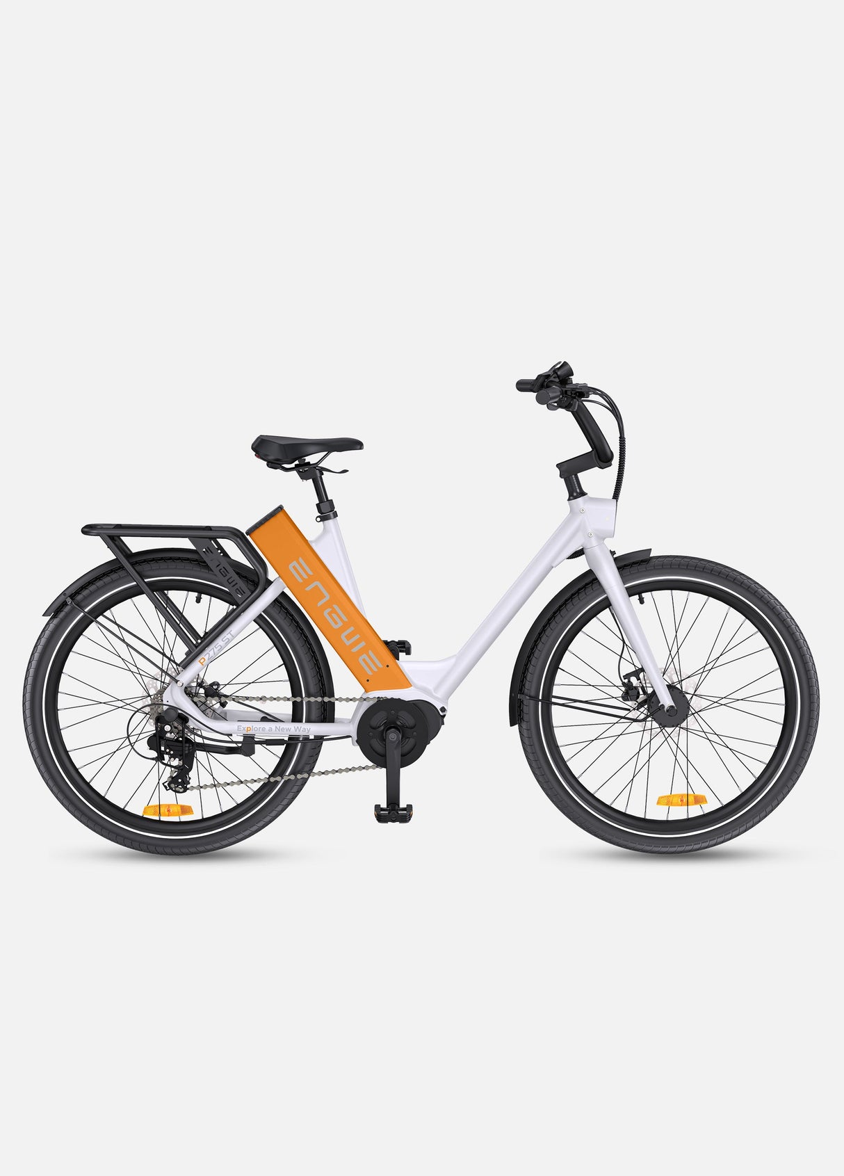 a white-orange engwe p275 st electric commuter bicycle