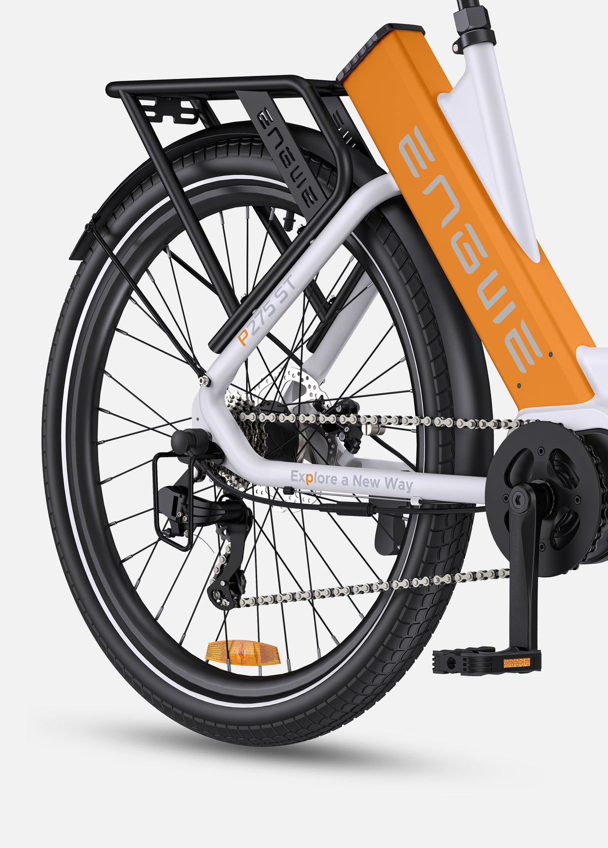 engwe p275 st electric commuter rear rack, tyre and bike chain