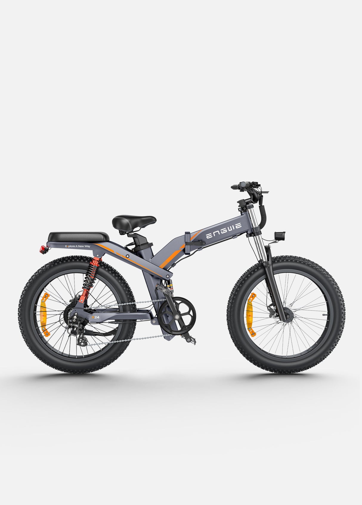 a grey engwe x24 full suspension e bike